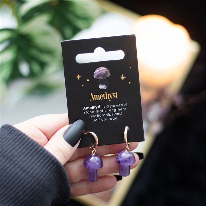 Gemstone Mushroom Earrings - Amethyst