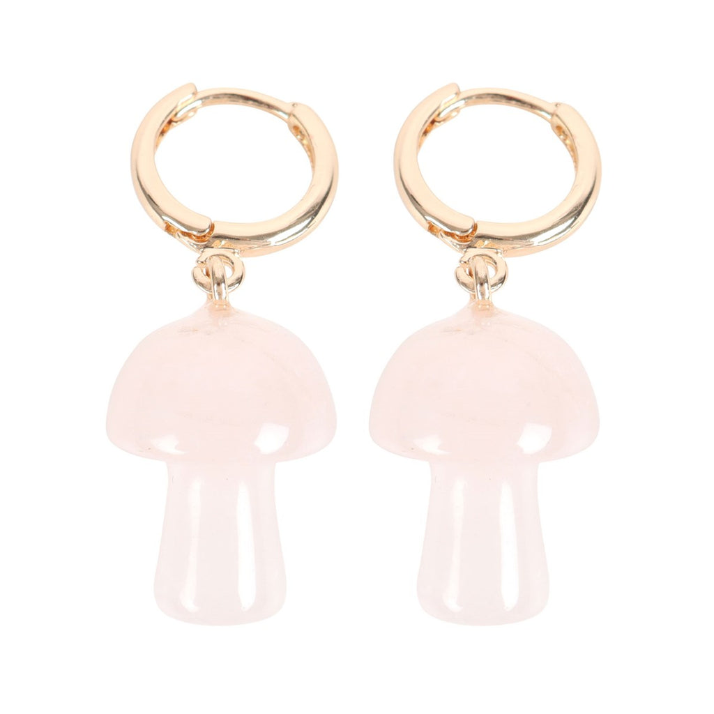 Gemstone Mushroom Earrings - Rose Quartz