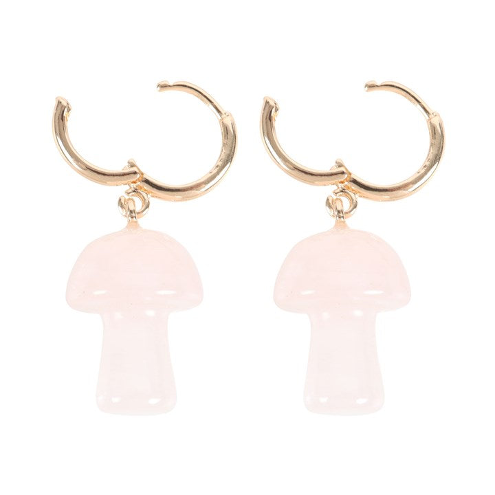 Gemstone Mushroom Earrings - Rose Quartz