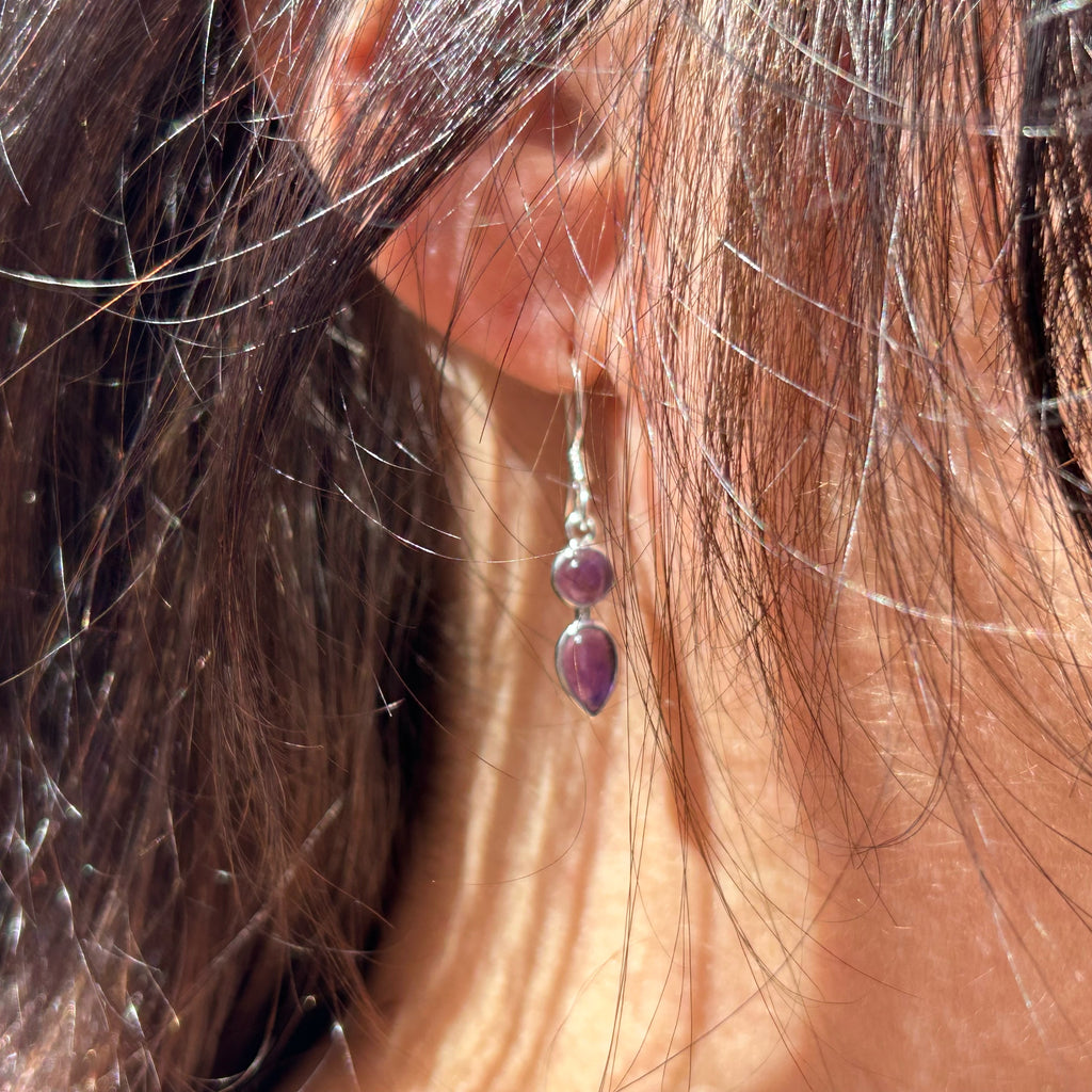 Dainty Amethyst Droplet Earrings -handmade Silver Amethyst Earrings
