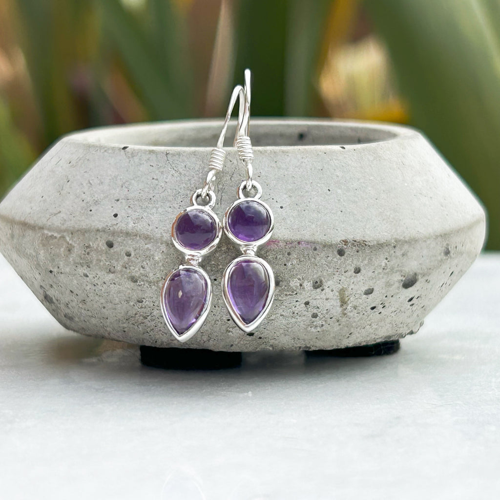 Dainty Amethyst Droplet Earrings -handmade Silver Amethyst Earrings