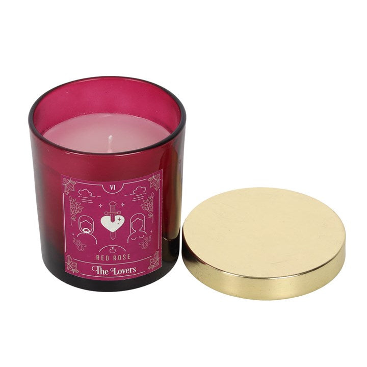 THE LOVERS RED ROSE TAROT CANDLETHE LOVERS RED ROSE TAROT CANDLE