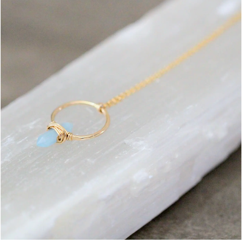 Crest Necklace - Gold Aquamarine Point Crystal Gemstone Necklace