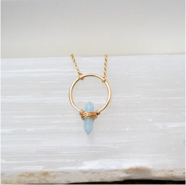 Crest Necklace - Gold Aquamarine Point Crystal Gemstone Necklace