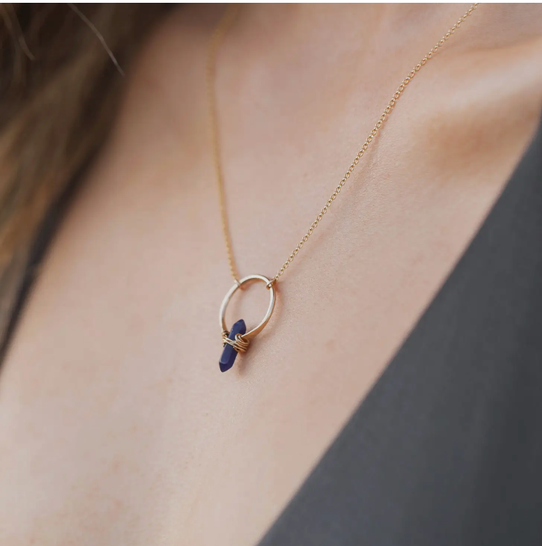 Crest Necklace - Gold Aquamarine Point Crystal Gemstone Necklace