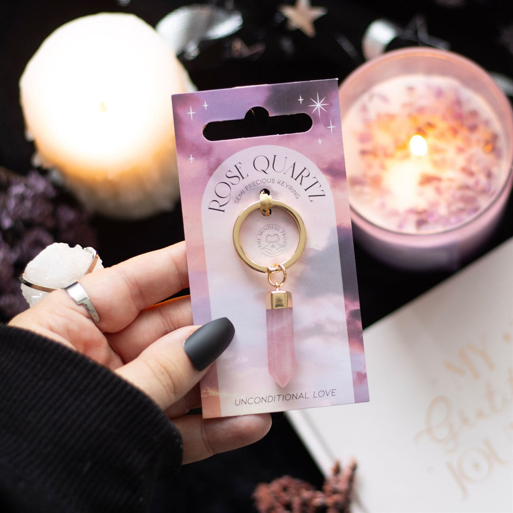 ROSE QUARTZ SEMI PRECIOUS CRYSTAL KEYRING