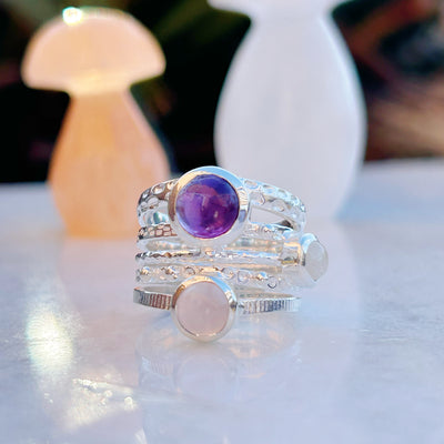 RUMI -Rose Quartz, Amethyst and Moonstone Ring -NEW