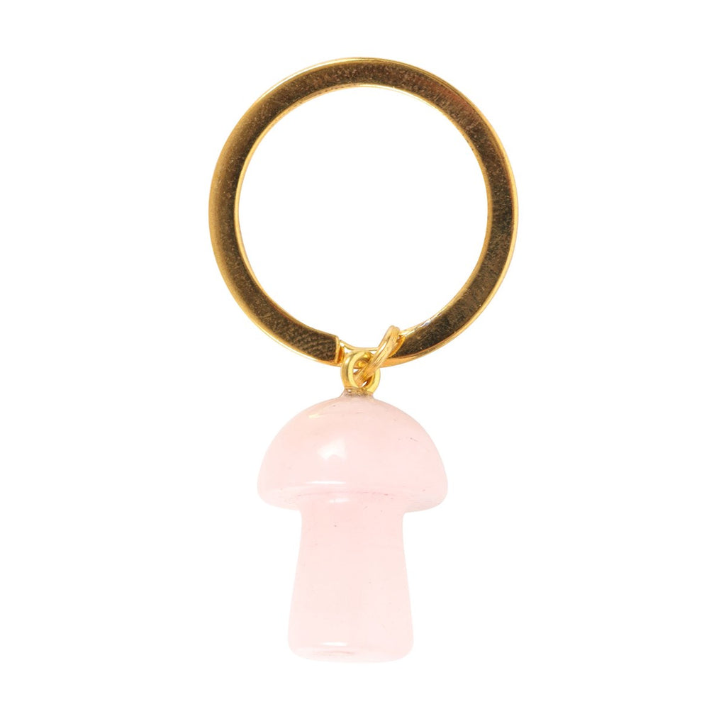 ROSE QUARTZ CRYSTAL MUSHROOM KEYRING