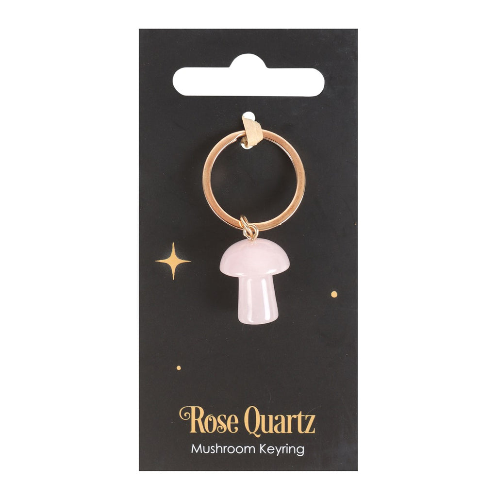 ROSE QUARTZ CRYSTAL MUSHROOM KEYRING