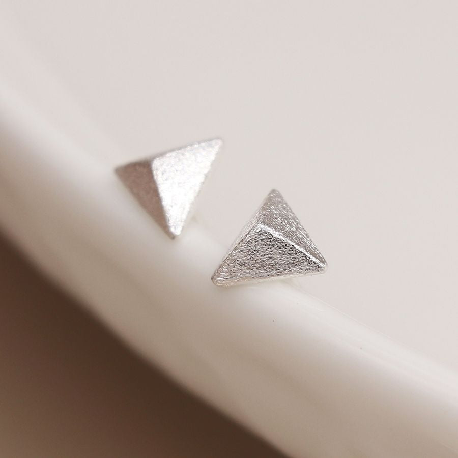 Sterling silver 3D triangle stud earrings