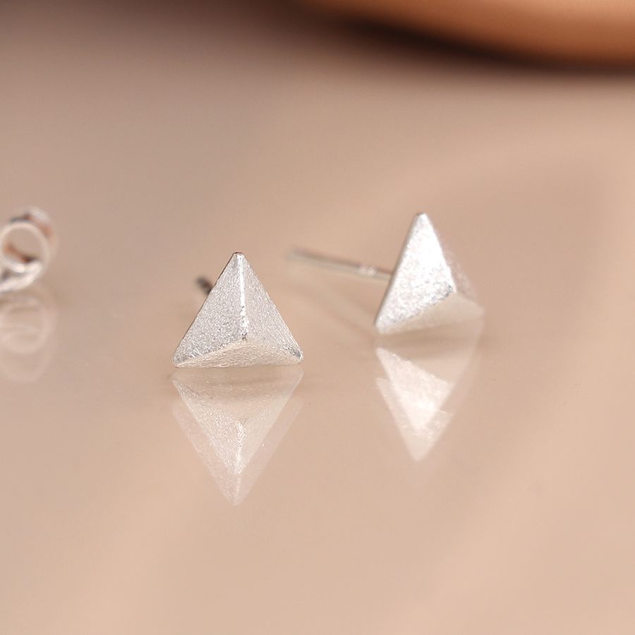 Sterling silver 3D triangle stud earrings