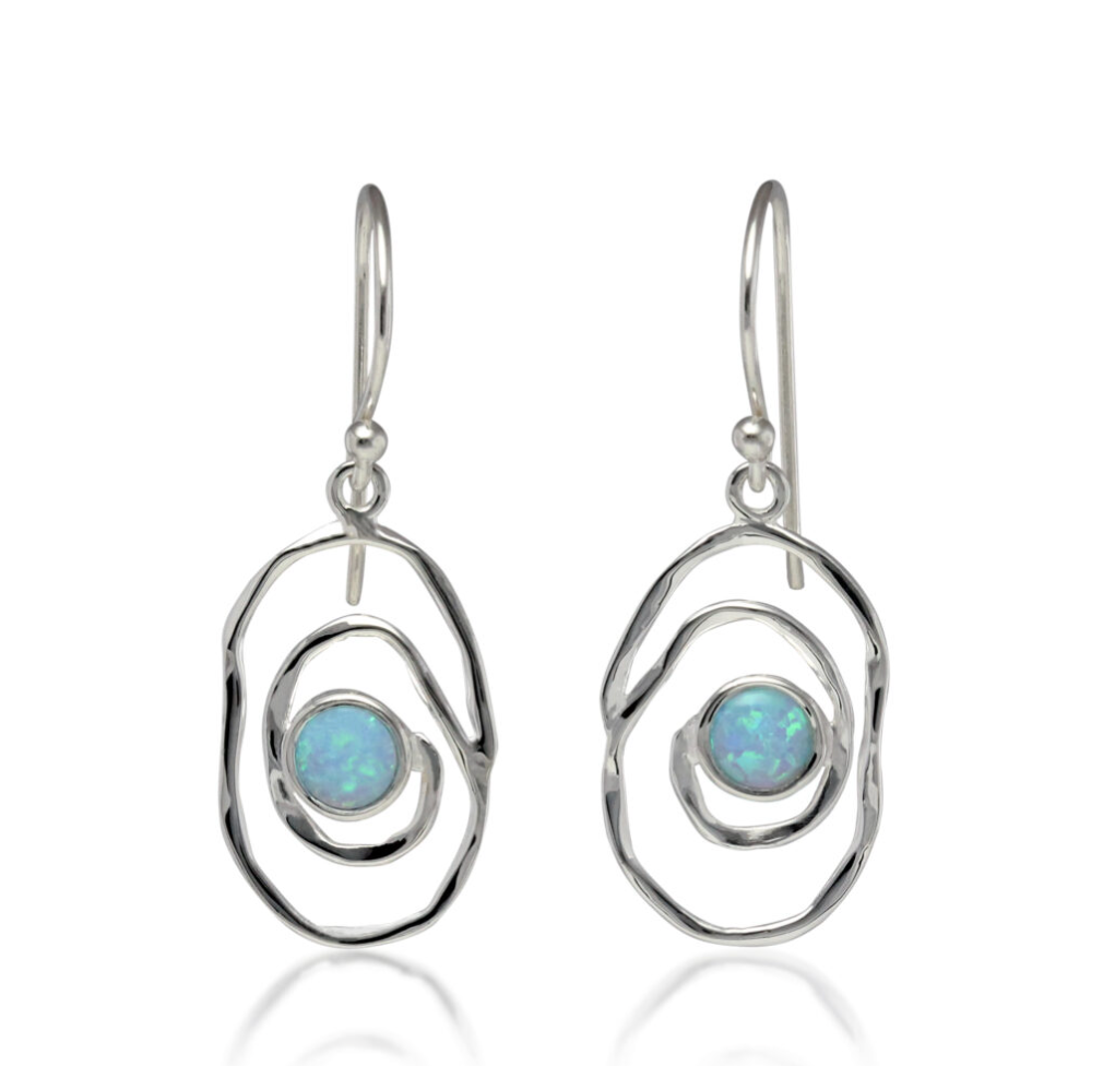 Blue Opalite Silver Spiral Earrings | Handmade Silver Gemstone Jewellery