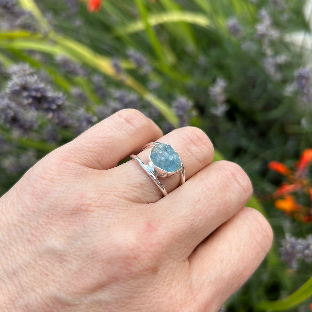 Raw Aquamarine Gemstone Ring -Handmade gemstone ring