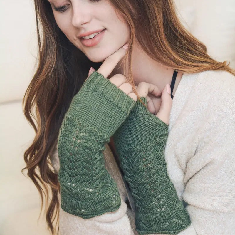 Knitted Arm Warmers - Sage- NEW