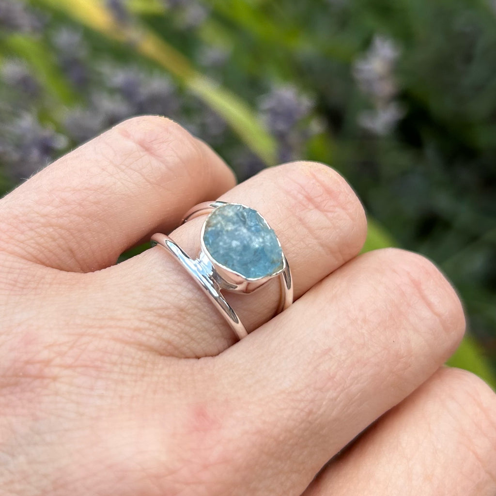 Raw Aquamarine Gemstone Ring -Handmade gemstone ring