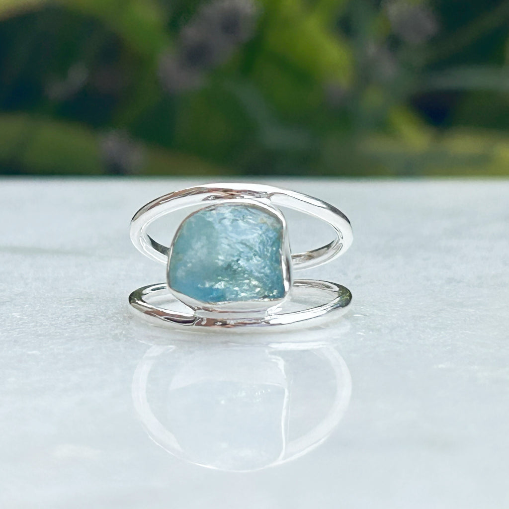 Raw Aquamarine Gemstone Ring -Handmade gemstone ring
