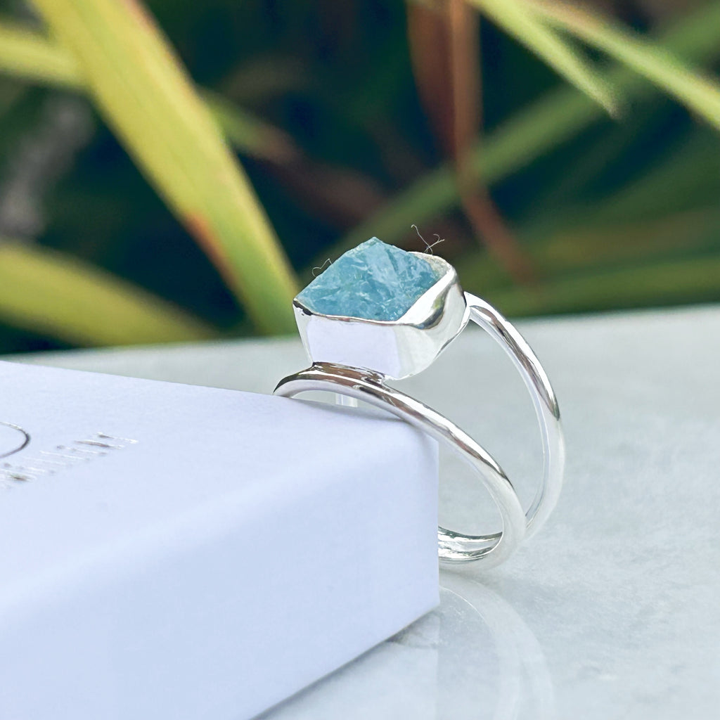 Raw Aquamarine Gemstone Ring -Handmade gemstone ring