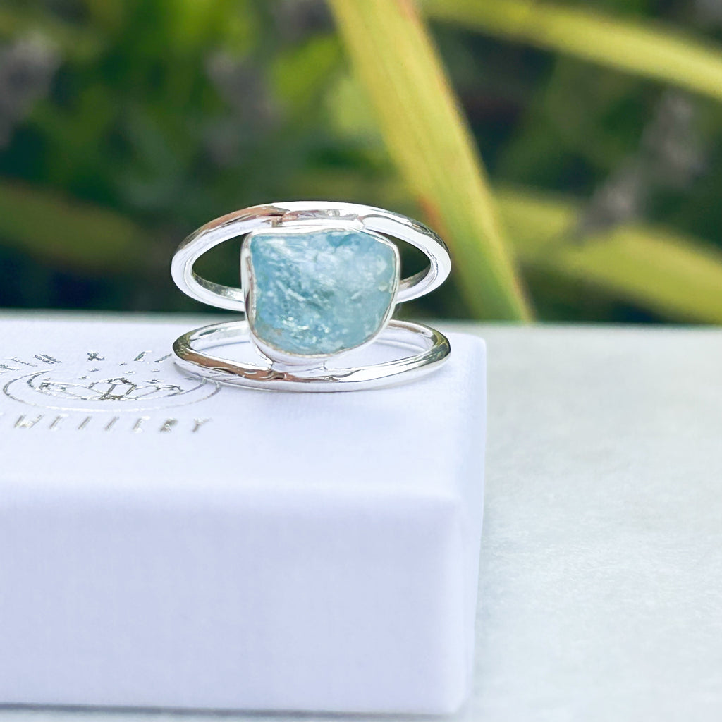 Raw Aquamarine Gemstone Ring -Handmade gemstone ring