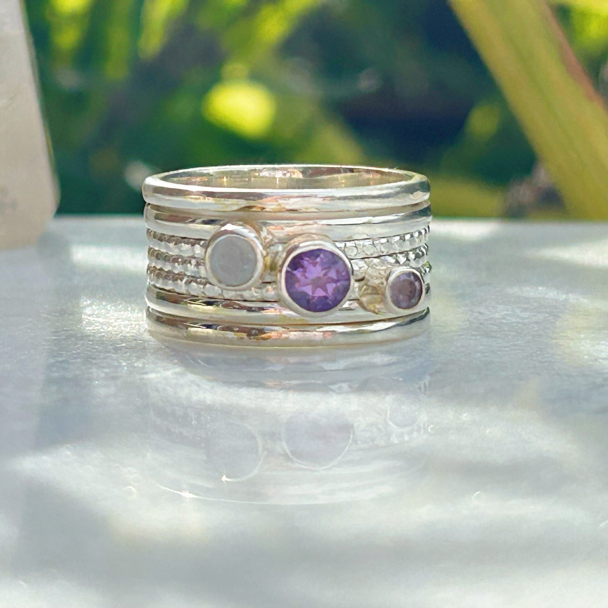 Kali Amethyst and Moonstone Spinner Ring Sterling Silver