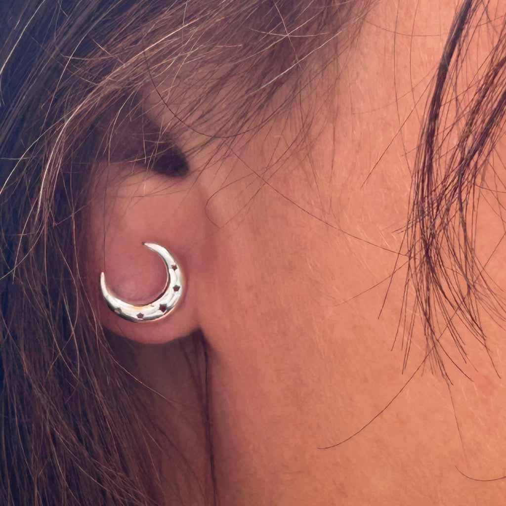 Moon and Star Crescent Earrings | Sterling Silver Celestial Jewellery