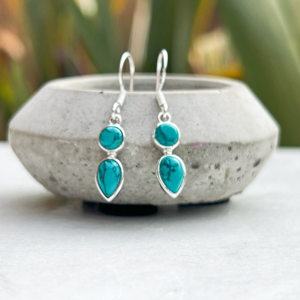 Dainty Turquoise Droplet Earrings | Sterling Silver Crystal Earrings