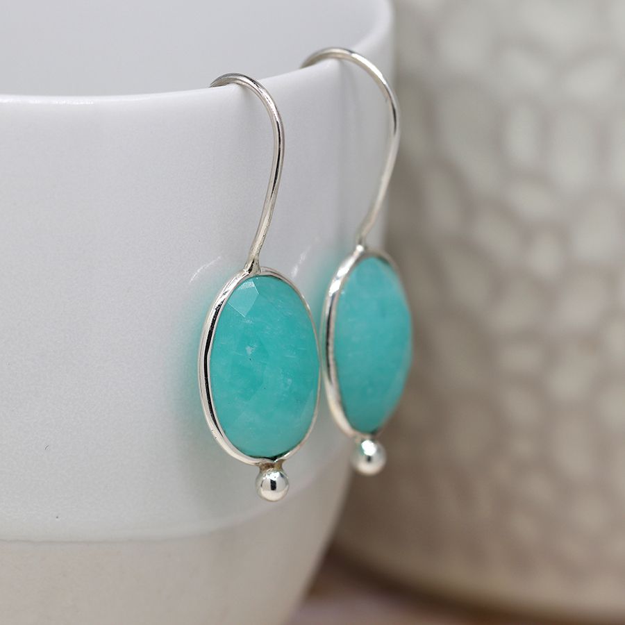 Amazonite Drop Earrings -Sterling Silver | Gemstone Jewellery