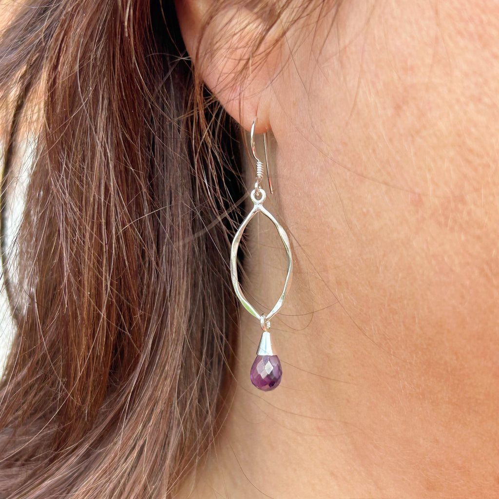 Stunning Amethyst Briolette Drop Earrings | Gemstone Silver Earrings