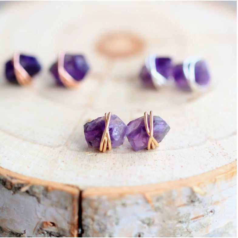 Raw amethyst stud earrings clearance