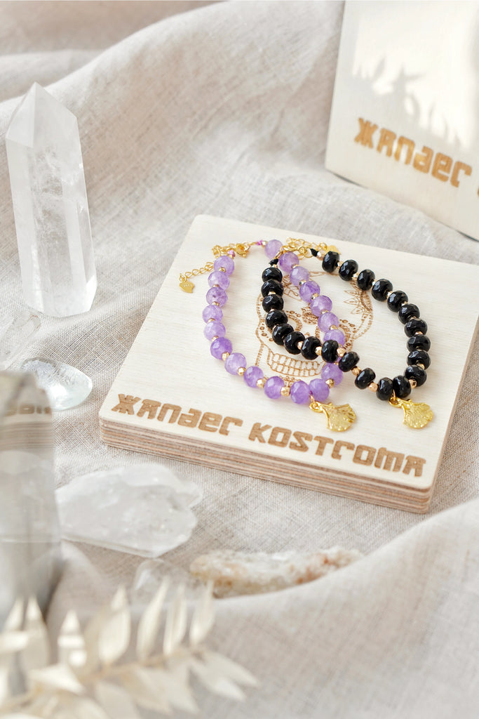 Amethyst and Ginko Leaf Gemstone Bracelet