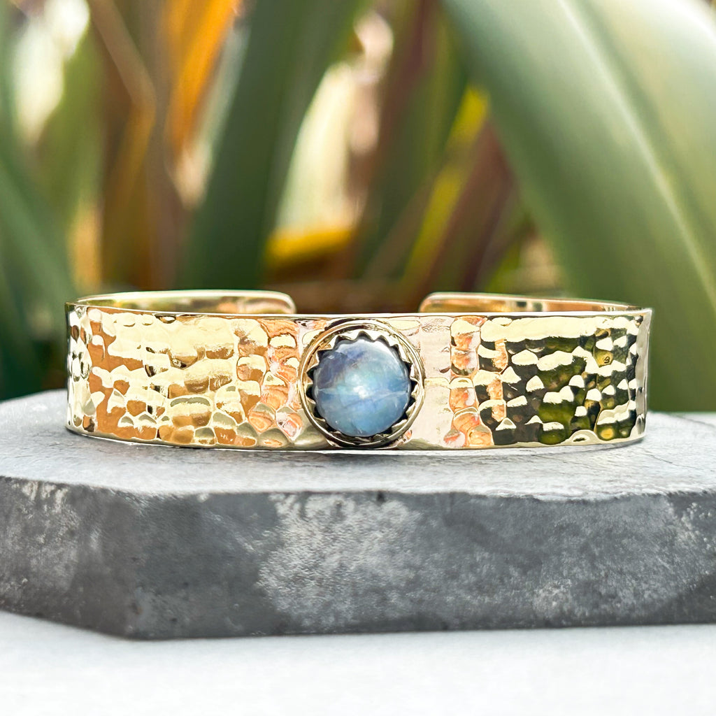 Polished Brass and Moonstone Boho Cuff | Handmade Jewellery