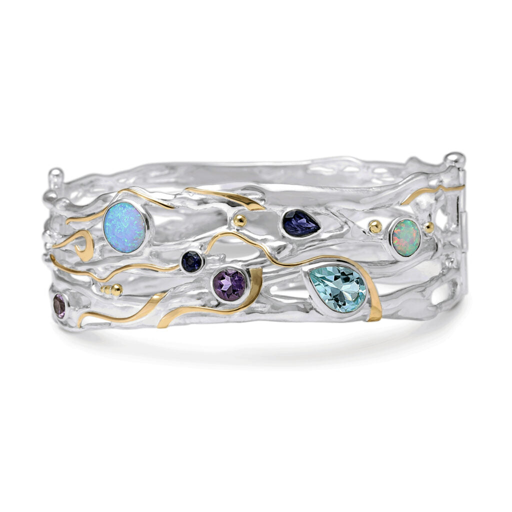 Mixed Gemstone Sterling Silver Bangle