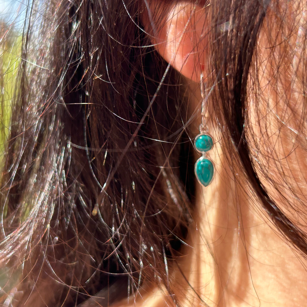 Dainty Turquoise Droplet Earrings | Sterling Silver Crystal Earrings