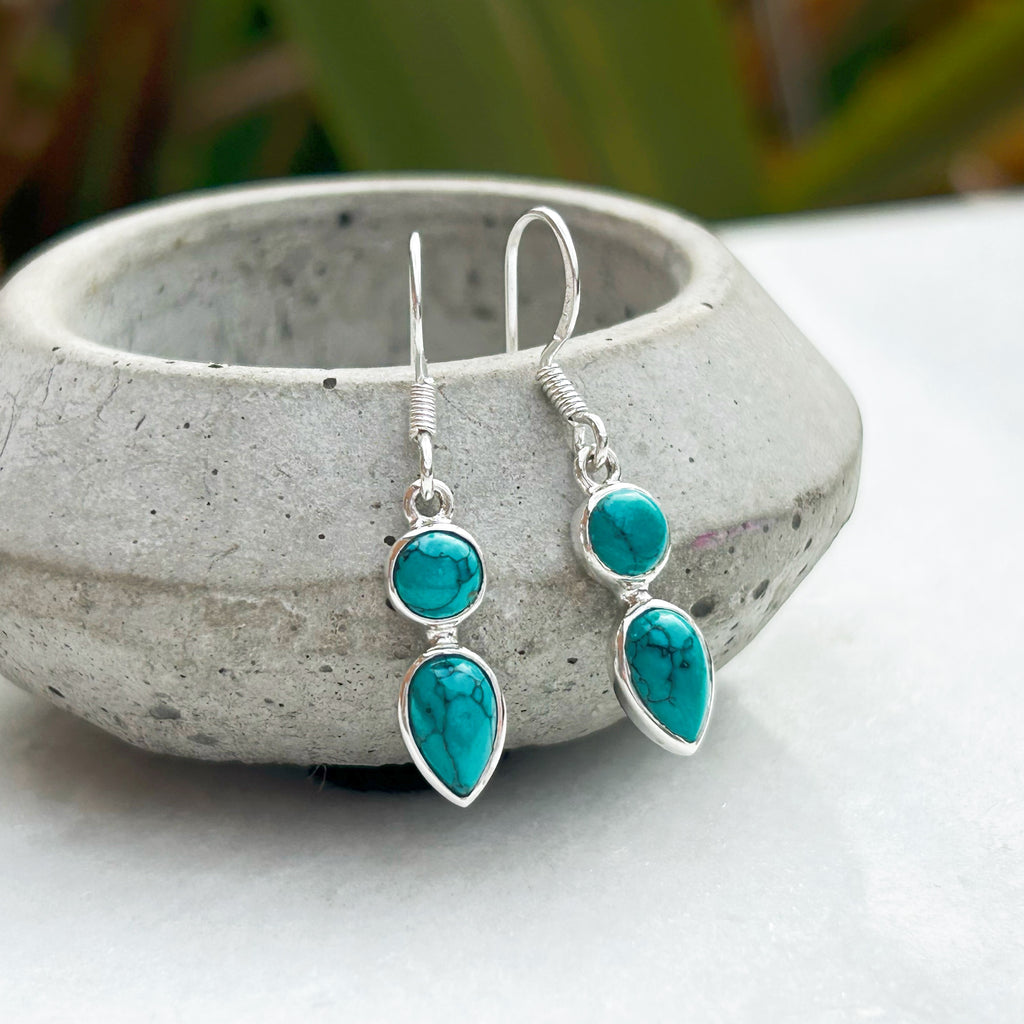 Dainty Turquoise Droplet Earrings | Sterling Silver Crystal Earrings