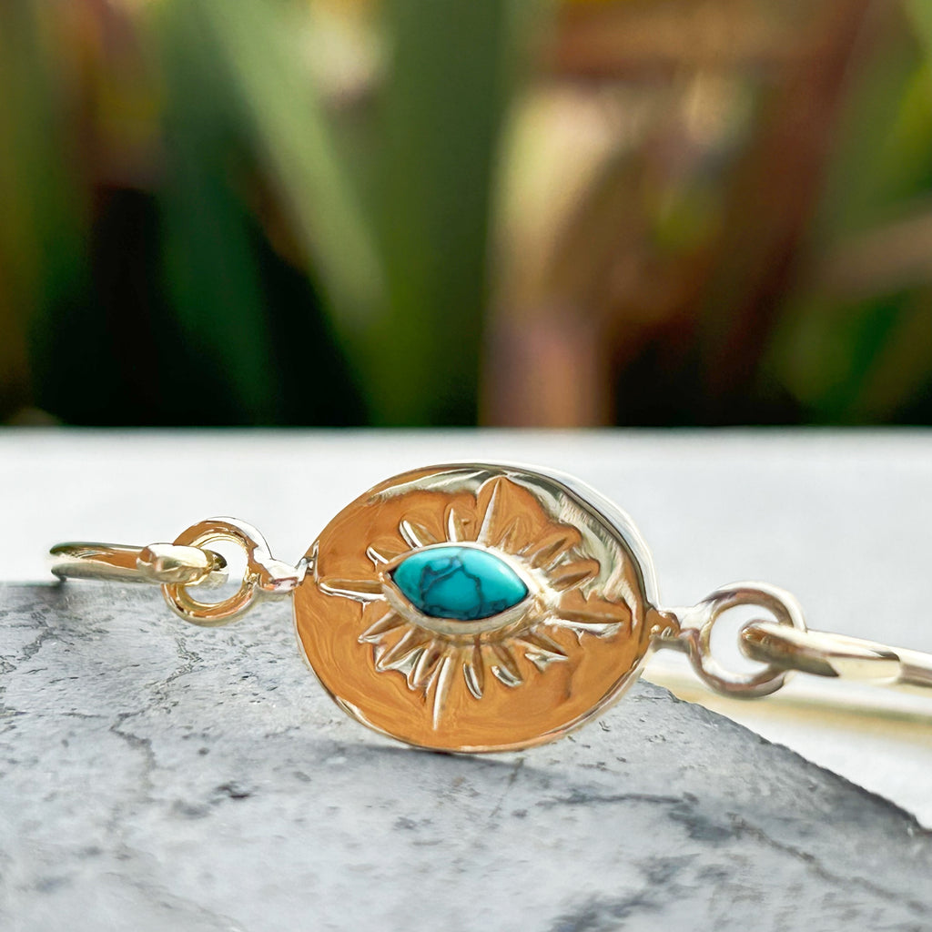 Turquoise Sunburst Bracelet , Brass -Handmade Indian Jewellery