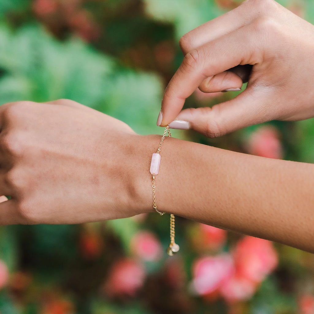 LOVE -Rose Quartz Bracelet | Gold dainty gemstone bracelet