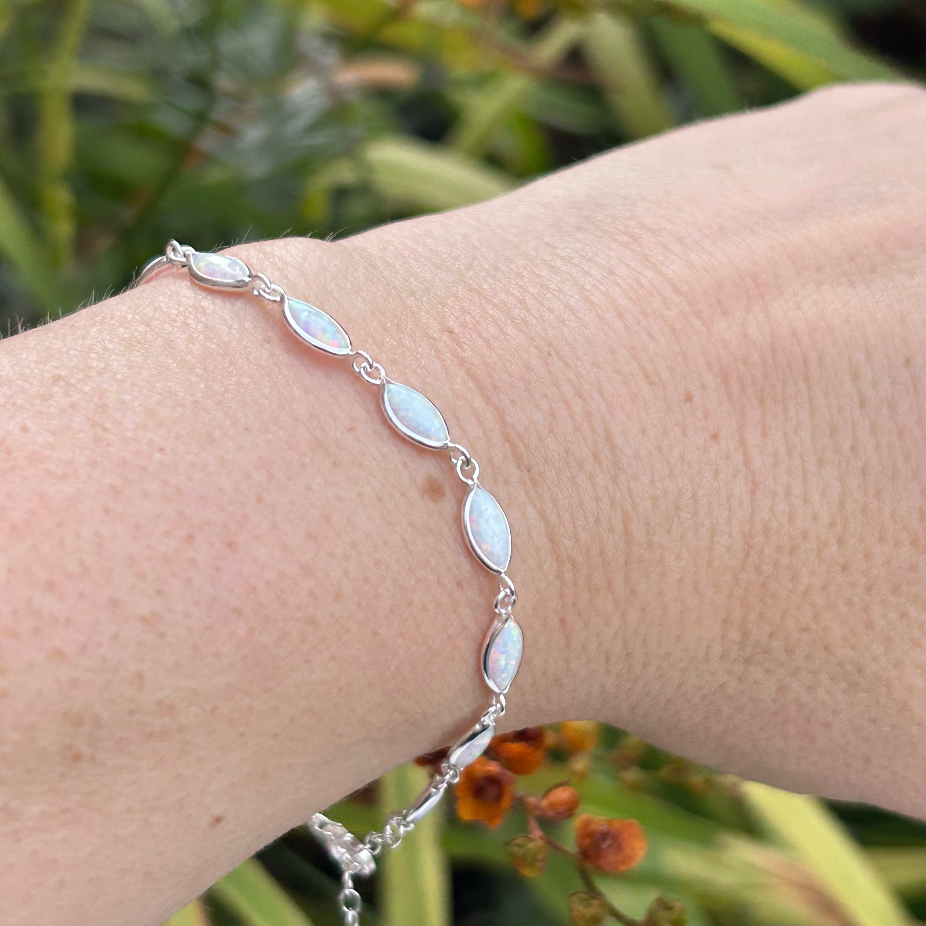 Jaci White Opal Sparkle Bracelet Silver Opal Bracelets