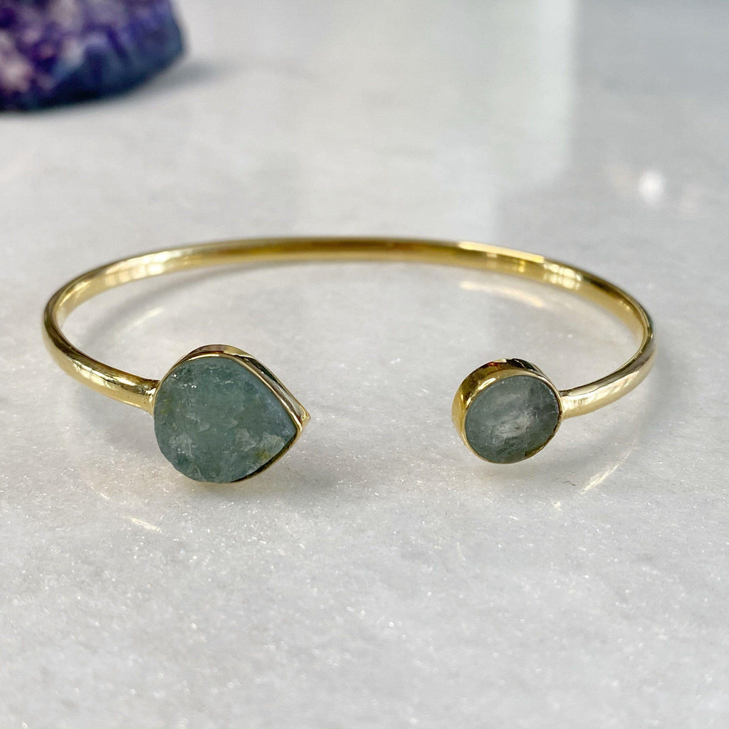 14K Gold Vermeil Raw Aquamarine Gemstone Cuff Bracelet