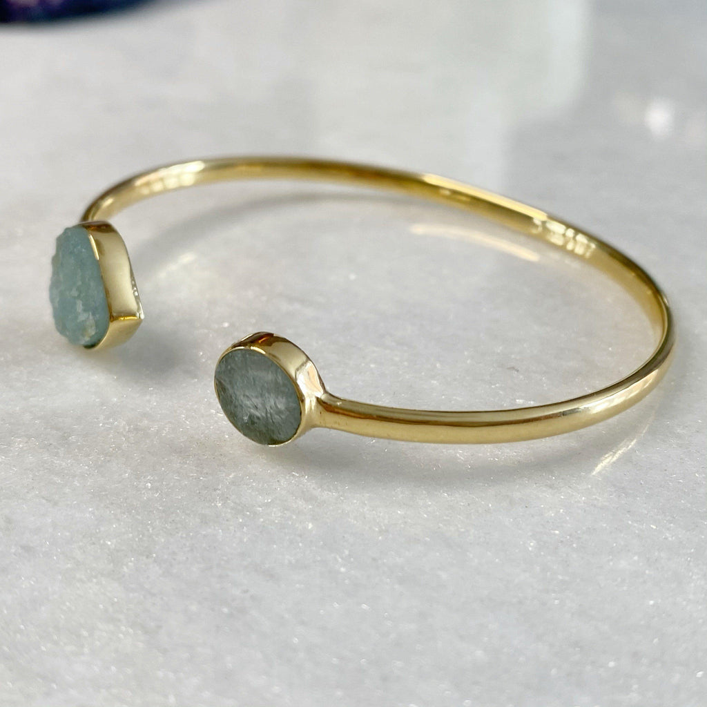 14K Gold Vermeil Raw Aquamarine Gemstone Cuff Bracelet