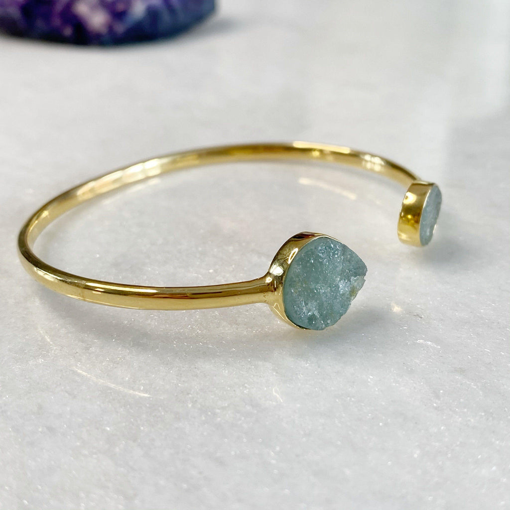 14K Gold Vermeil Raw Aquamarine Gemstone Cuff Bracelet