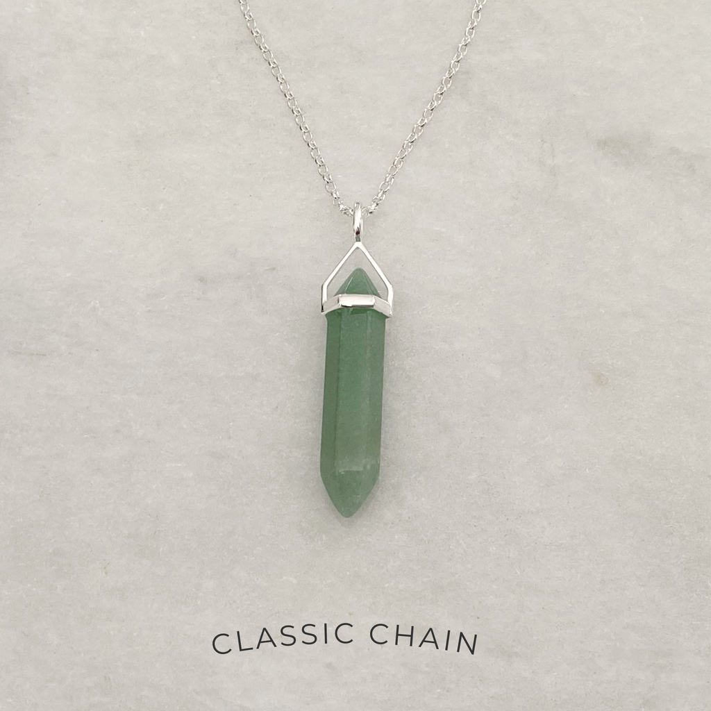 Prosperity Healing Crystal Necklace - Aventurine- Crystal Point Necklace