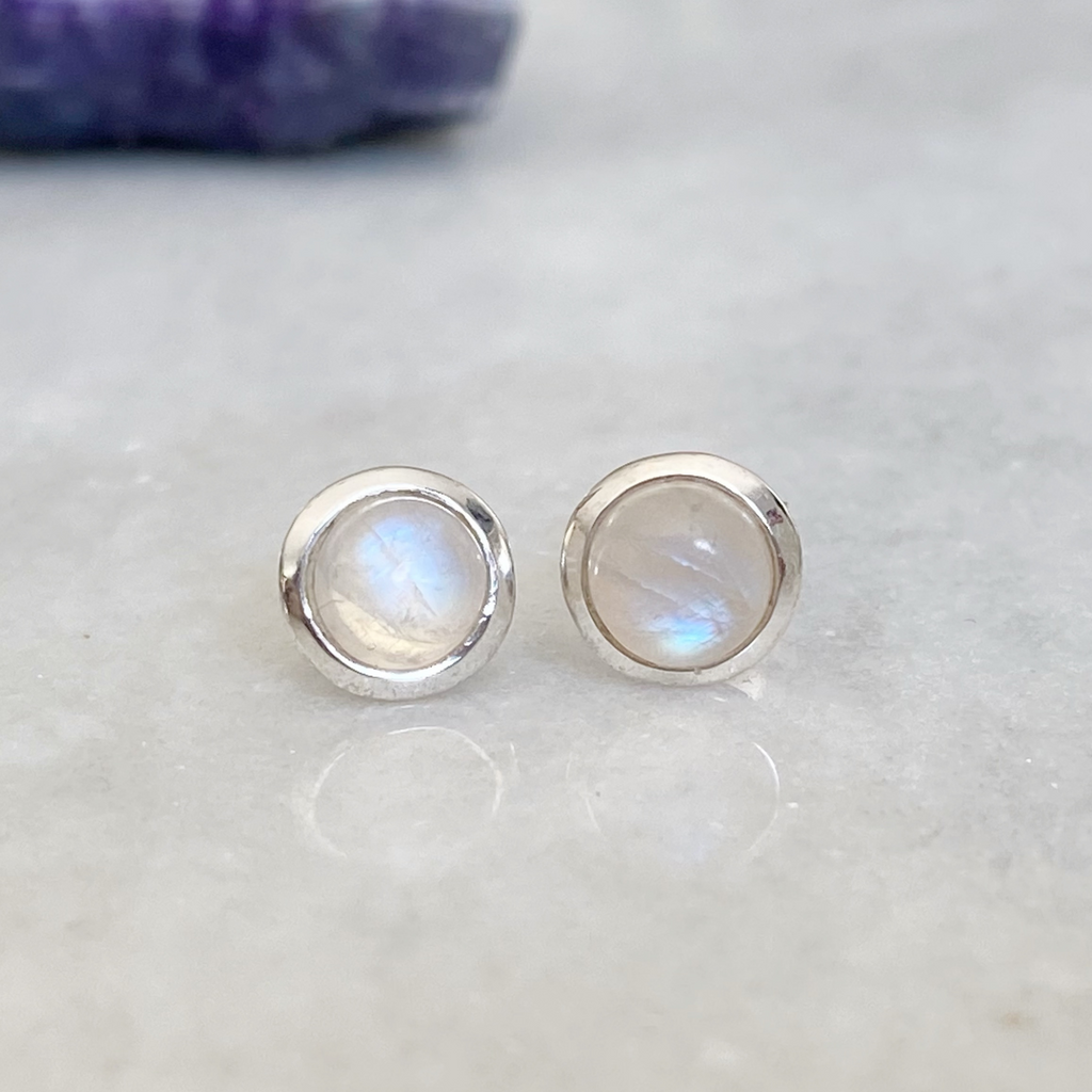 Moonstone Earrings | Rainbow Moonstone Silver Stud Earrings uk