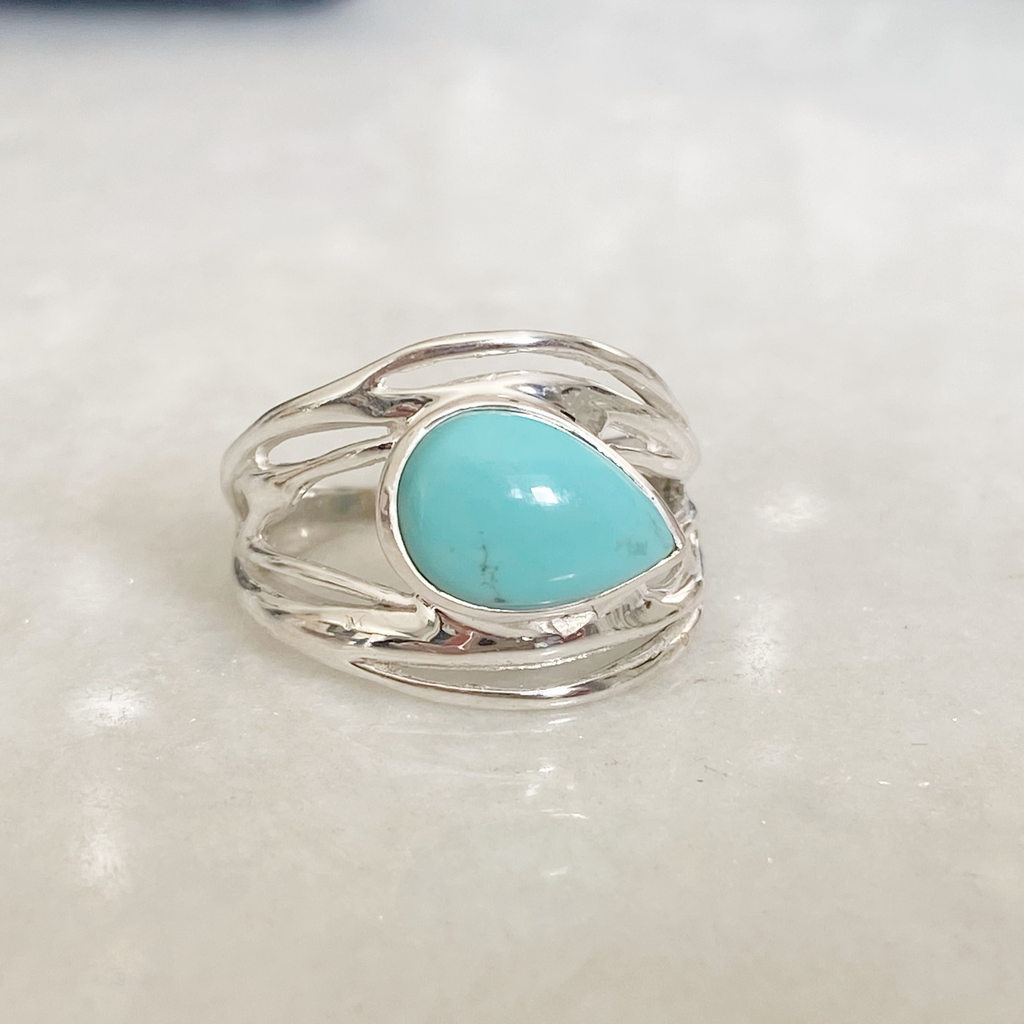 Original American Turquoise Teardrop Ring -NEW - Earth and Elements Jewellery