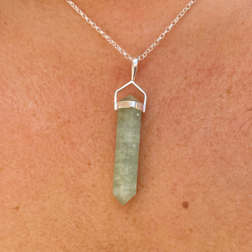 African Aquamarine Crystal Necklace  | Sterling Silver Point Necklace