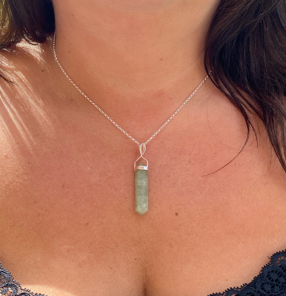 African Aquamarine Crystal Necklace  | Sterling Silver Point Necklace