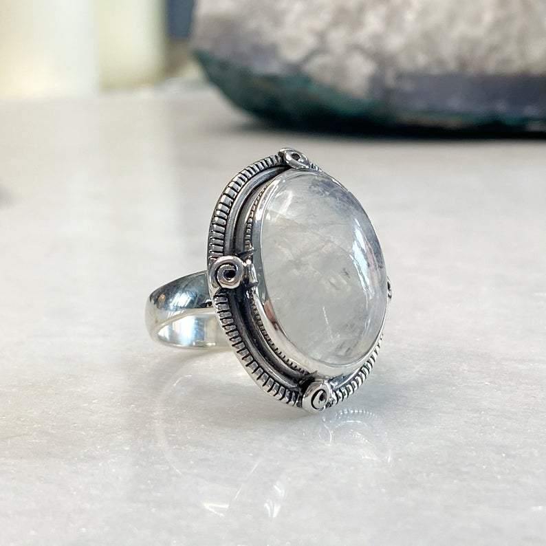 Athena Moonstone Silver Ring | Moonstone Statement Ring
