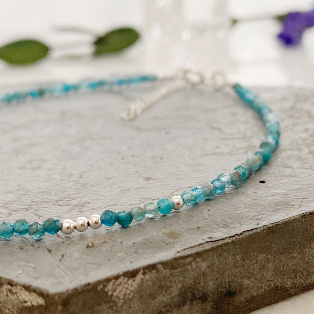 Silver Blue Apatite Gemstone Anklet | Boho Jewellery