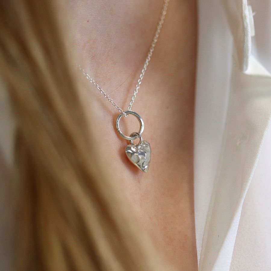 Silver Puffed Heart Necklace | Sterling Silver Necklaces