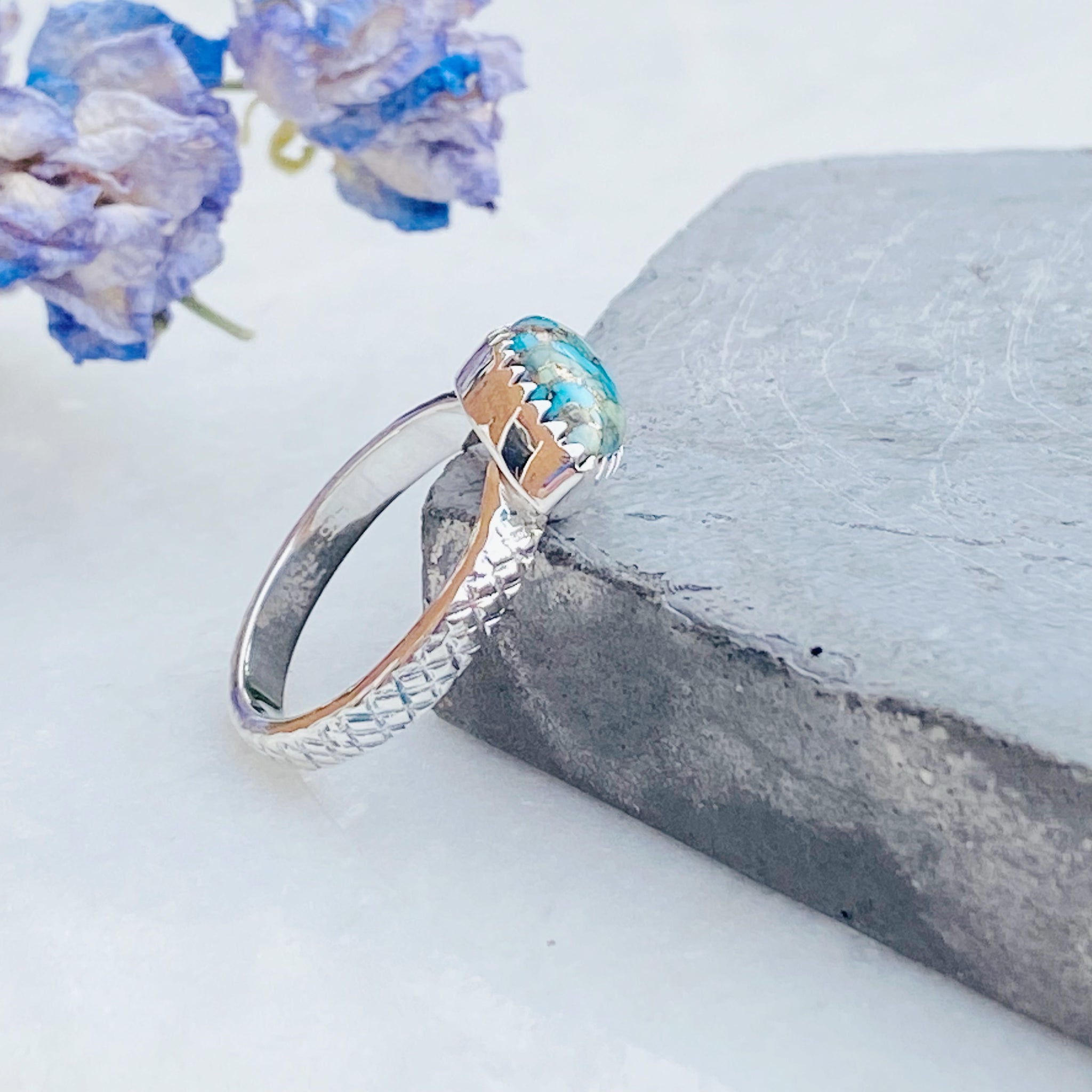 Handmade Studio 925 Sterling Silver Bangle With Natural Blue Copper Turquoise - Oval Gemstone Bead Bracelet, Gift Ready