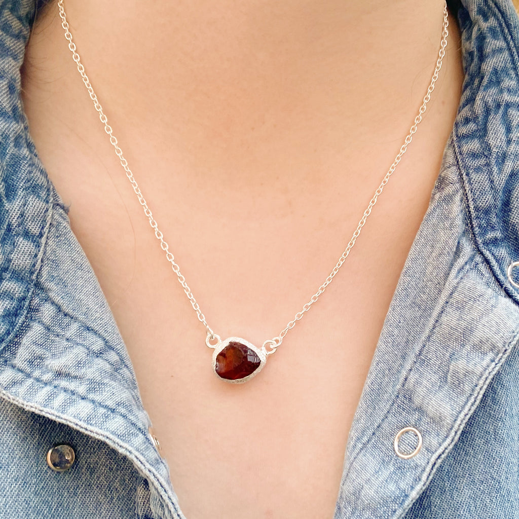Raw Garnet Gemstone Necklace | Silver Gemstone Jewellery