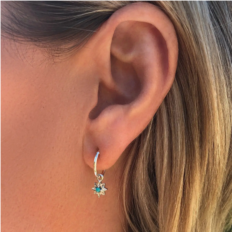 Guiding North Star Mini Hoop Earrings - Turquoise -Gold Vermeil Jewellery